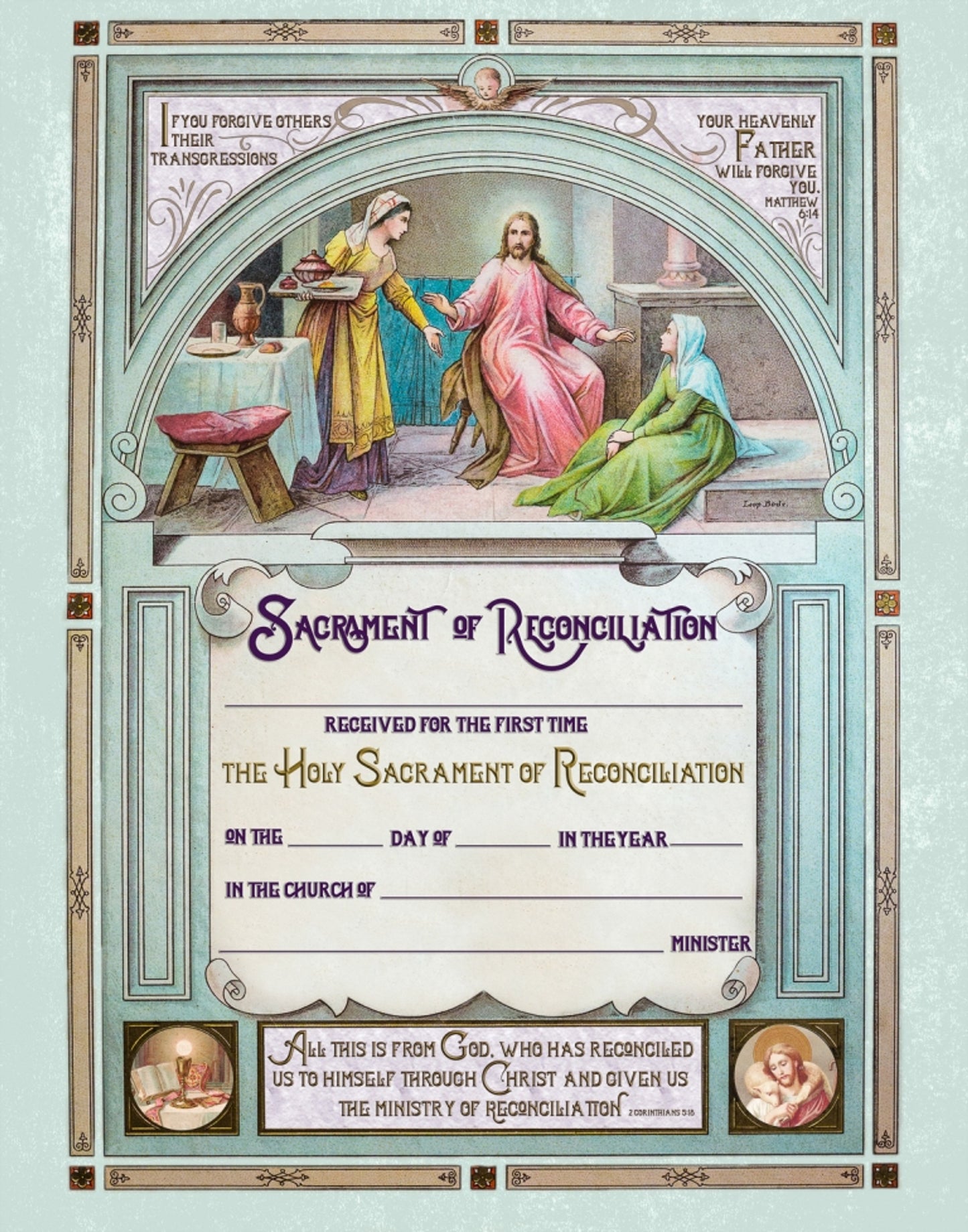 NCS Envelope Service Sacrament Certificate Reconciliation