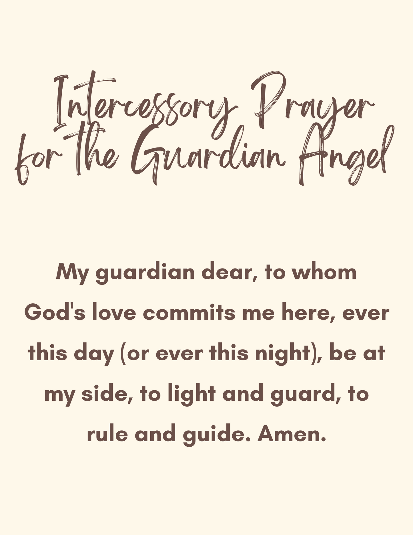 NCS Intercessory Prayer for the Guardian Angel Prayer Card Back