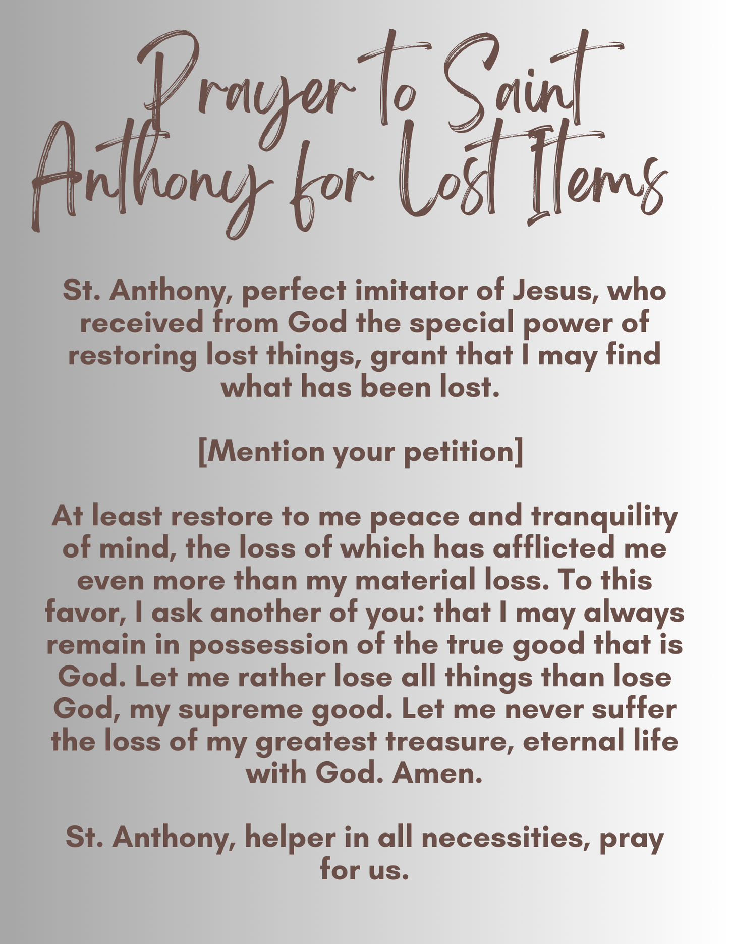 NCS St Anthony Prayer Card Back Side