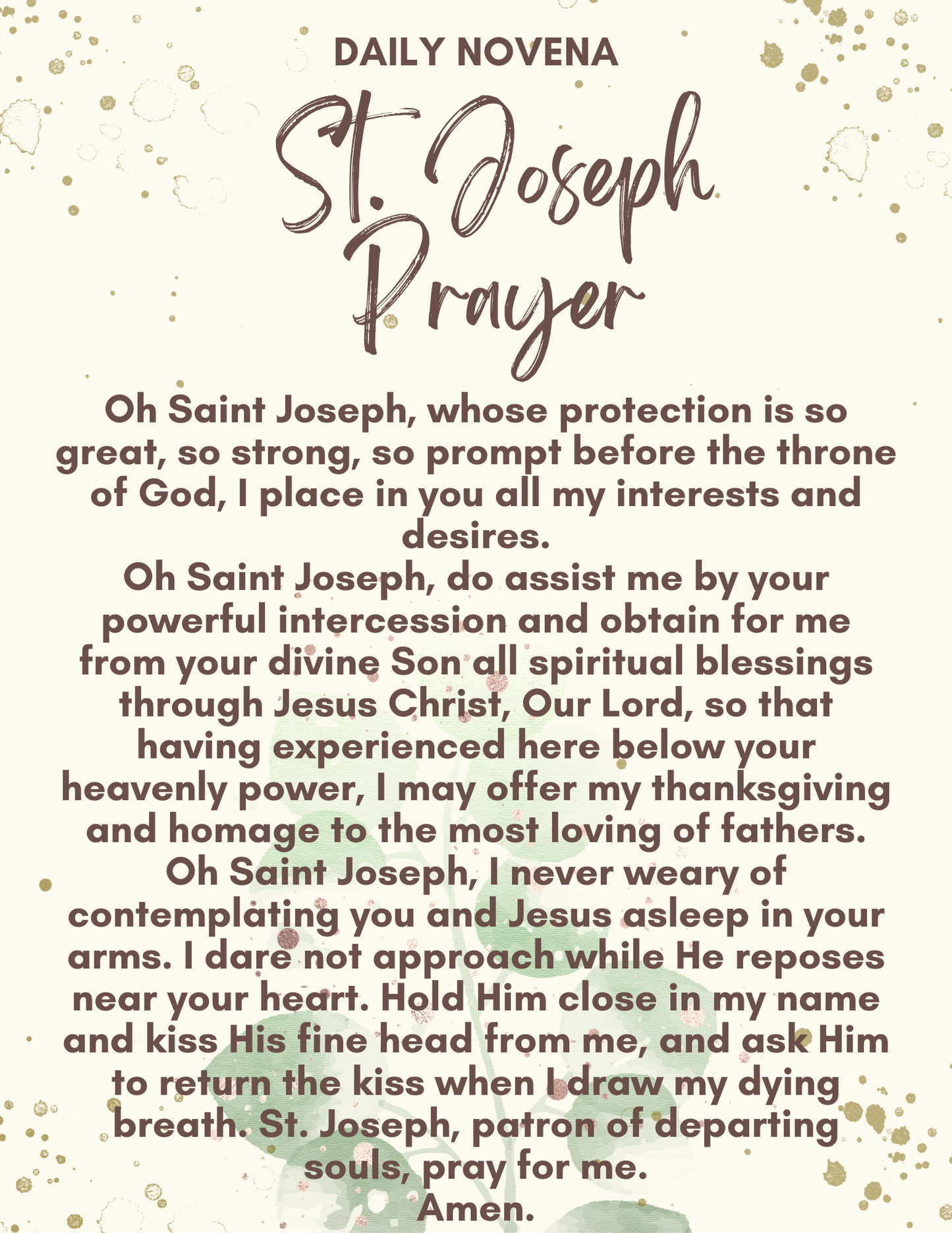 NCS St Joseph Prayer Card Back Side