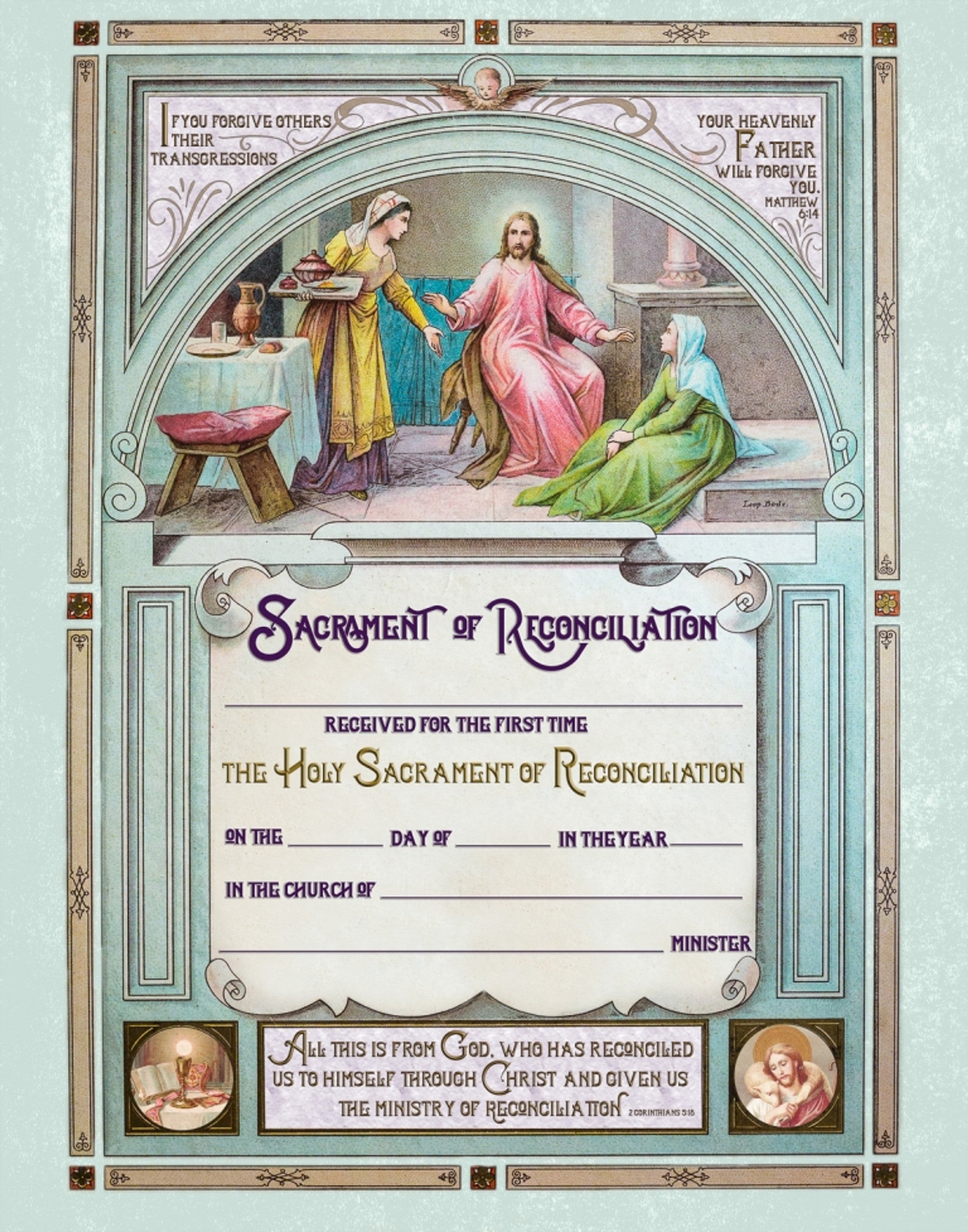 NCS Envelope Service Sacrament Certificate Reconciliation